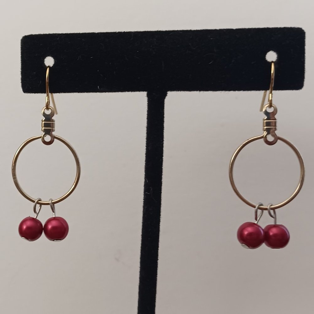 nickel free earrings gold with burgundy accent beads